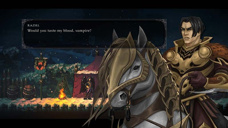 Vampiric combat abilities used during intense action platformer gameplay