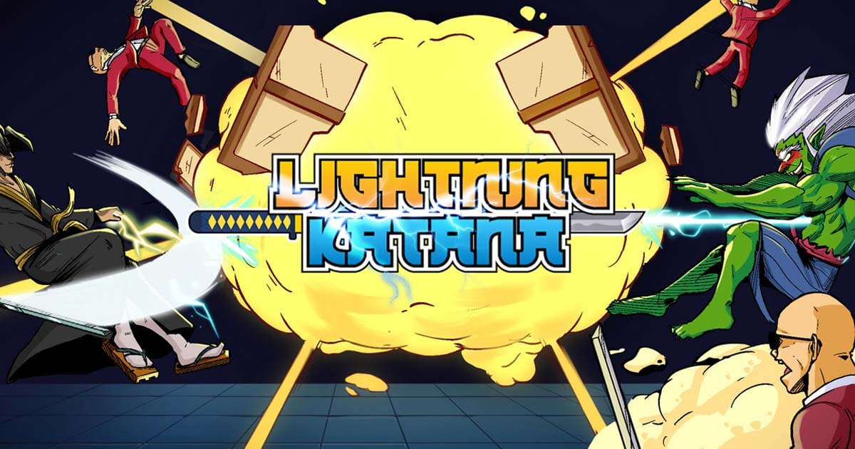 Promotional artwork of armed warrior with katana and lightning effects