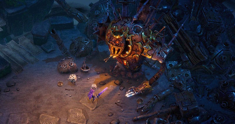 Gameplay screenshot showing dark fantasy dungeon crawler combat in Lost in Random The Eternal Die