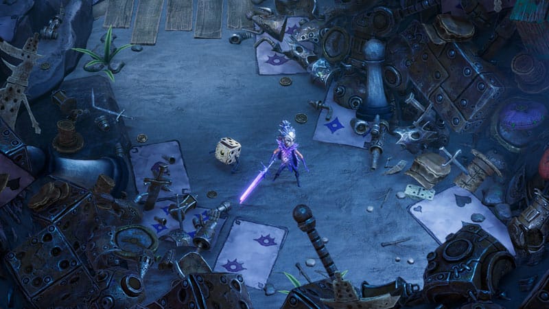 Gameplay screenshot of isometric battle arena in Lost in Random The Eternal Die