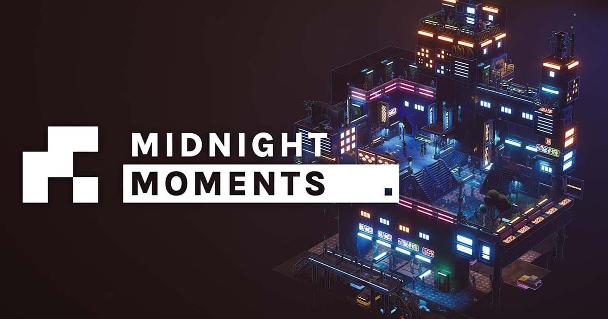 Promotional artwork showing a rain-soaked cyberpunk diorama with glowing buildings