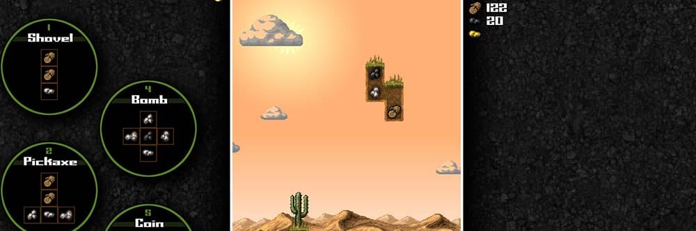 Mineshaft banner showing mining puzzle gameplay across multiple biomes