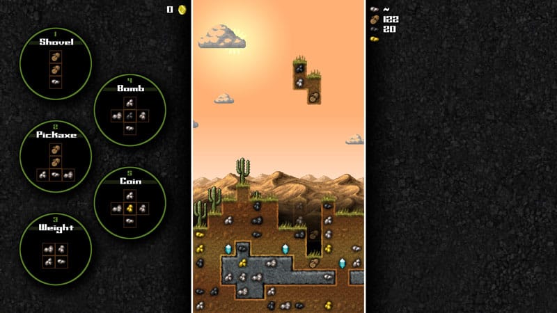 Mineshaft forest biome environment with changing resources in a puzzle gameplay scene