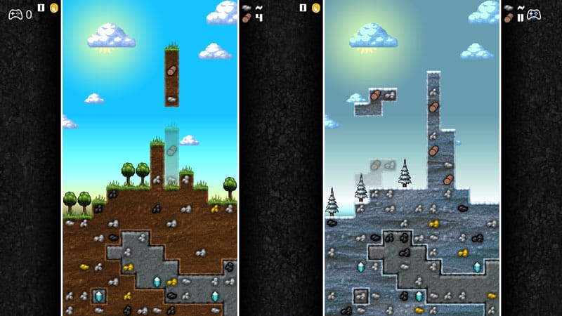 Mineshaft PvP puzzle battle screen showing trash blocks sent to opponent board