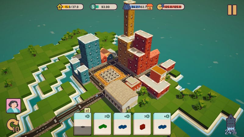 Gameplay scene showing city expansion with connected roads and buildings