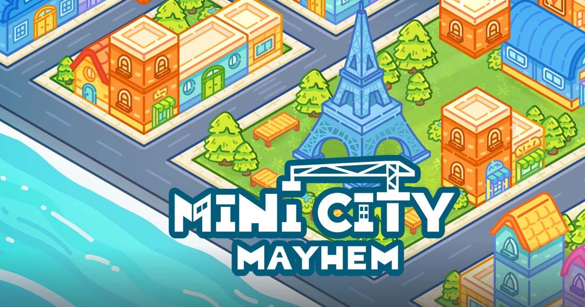 Promotional artwork featuring a growing city in Mini City: Mayhem
