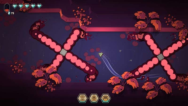 In-game scene featuring spaceship movement and enemy encounters in Minishoot' Adventures.