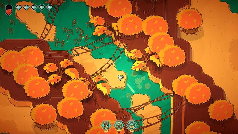 In-game exploration scene from Minishoot' Adventures featuring environmental traversal.