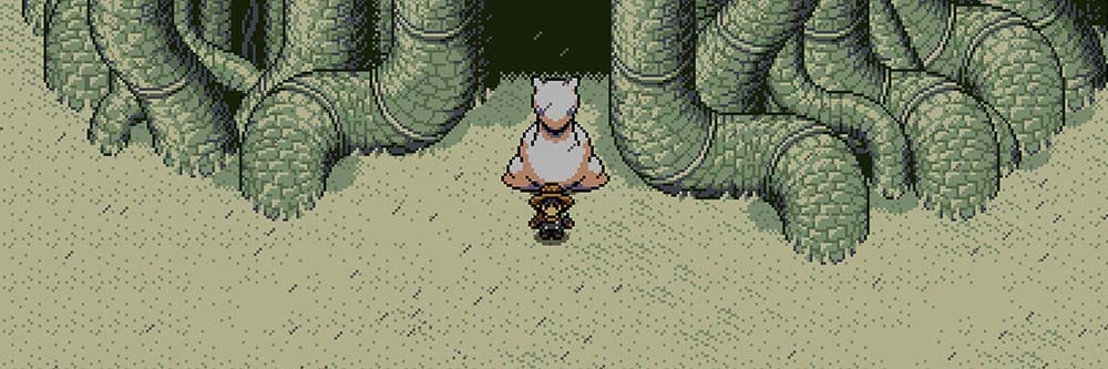 Banner image showing pixel art world with monsters and central character