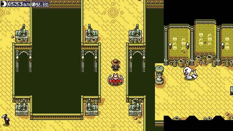 Gameplay showing monster interaction and environmental navigation