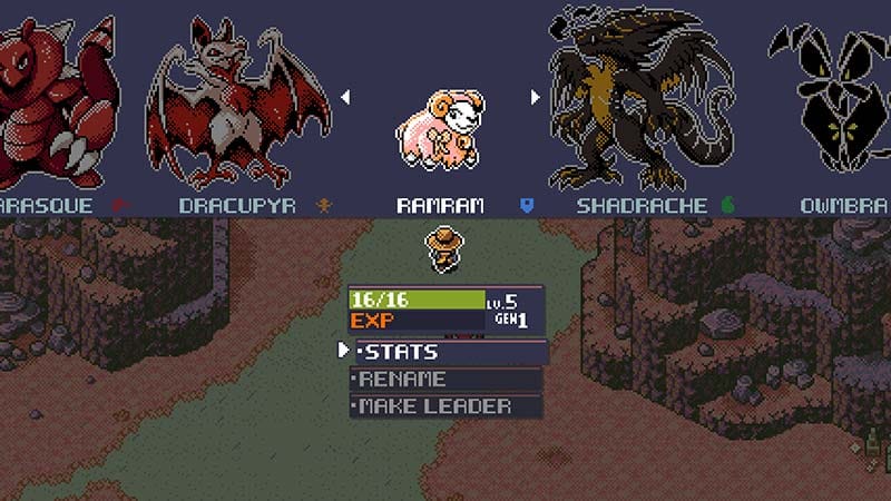 Menu interface showing monster management and customization options