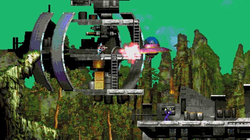 Gameplay scene showing escort of Darsanauts through destructible terrain