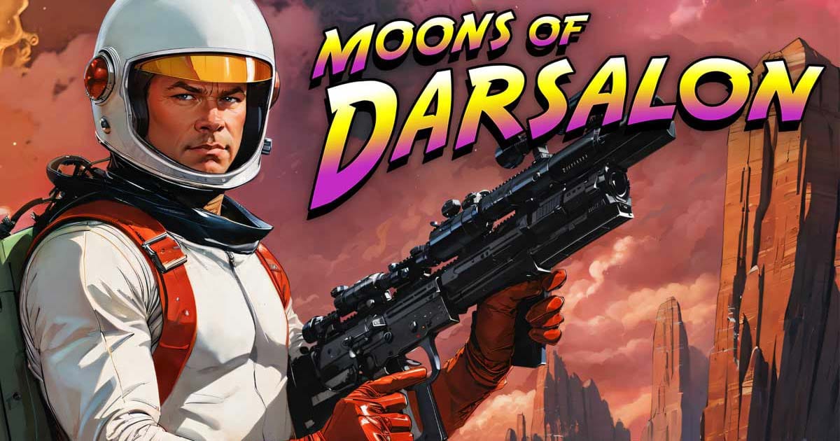 Promotional artwork showing Darsanauts escorted through hostile alien terrain