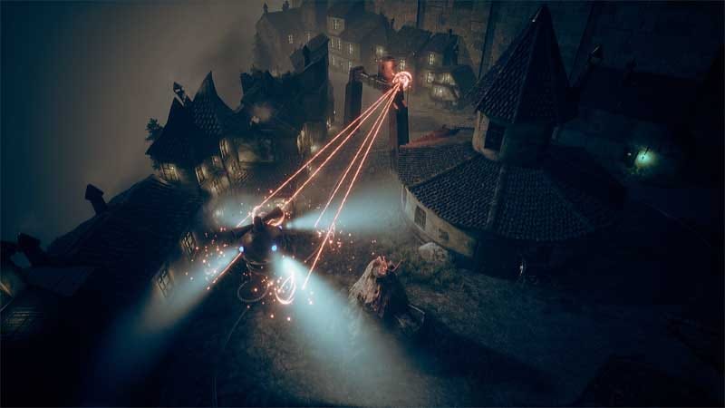 Vertical Spire exploration view showing branching paths inside Cosmic Engine