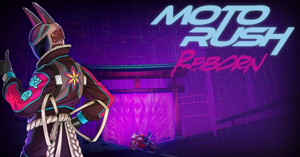 Moto Rush Reborn key art cyberpunk motorcycle racing demons futuristic Tokyo action game