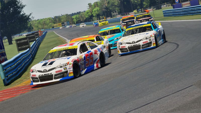 High-speed driving action in a sports simulation