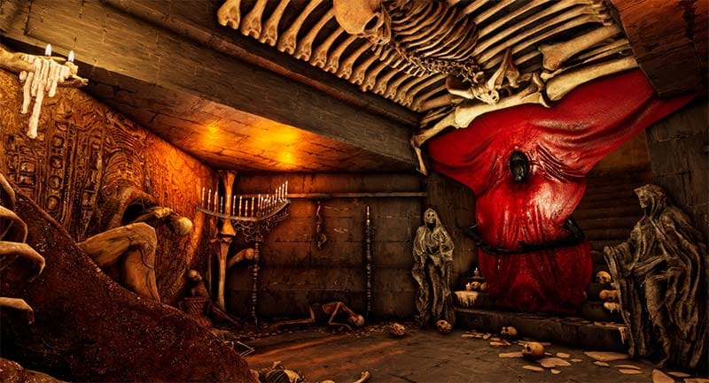 First-person exploration in a ruined surreal world space