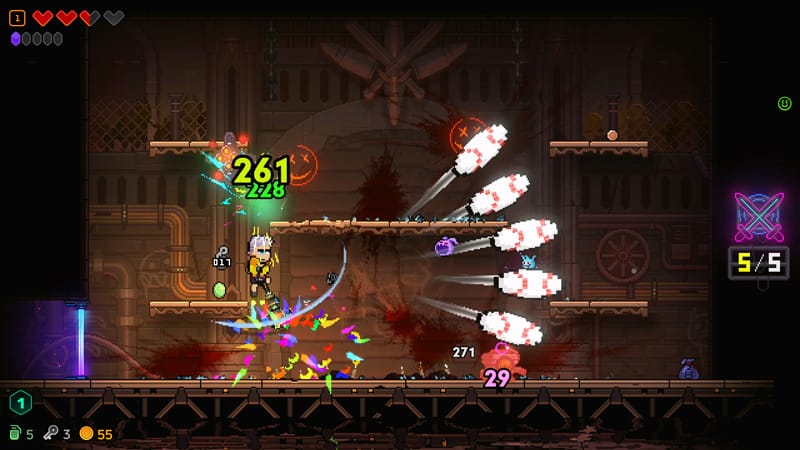 Neon Abyss 2 2D platformer gameplay screenshot showing procedural dungeon