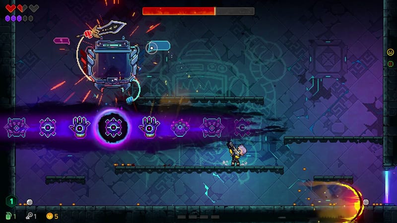 Gameplay screenshot featuring a mythological enemy encounter in Neon Abyss 2