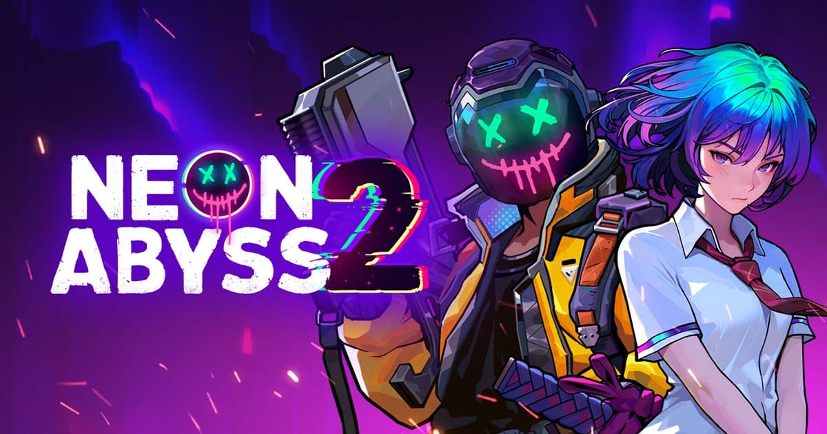 Cyberpunk key art featuring Neon Abyss 2 characters in pixel graphics environment