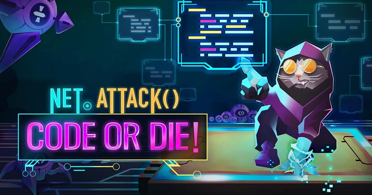 Net.Attack key art featuring visual programming combat and bullet heaven hacking gameplay