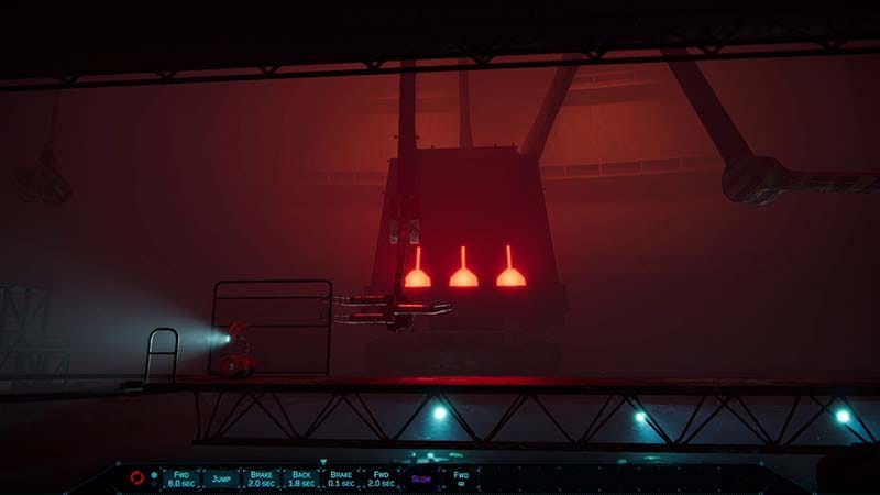 Exploration of reactor chamber with atmospheric lighting and industrial detail