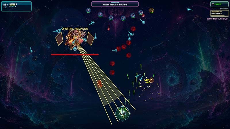 Player collecting a bonus core during an intense gameplay sequence