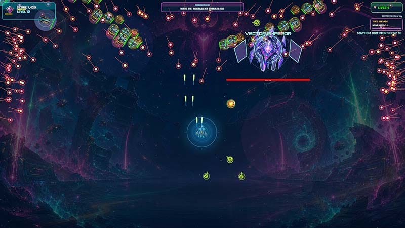 Gameplay view displaying multiple hazards and overlapping enemy attacks