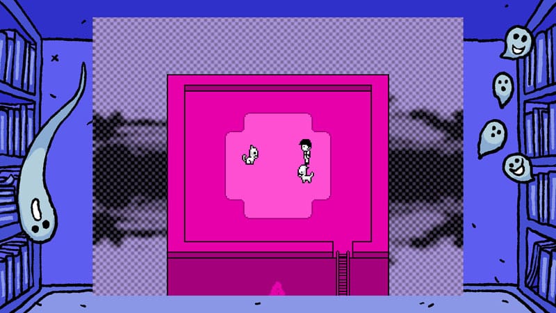 Image from OFF depicting pixel-based environments and surreal RPG exploration.