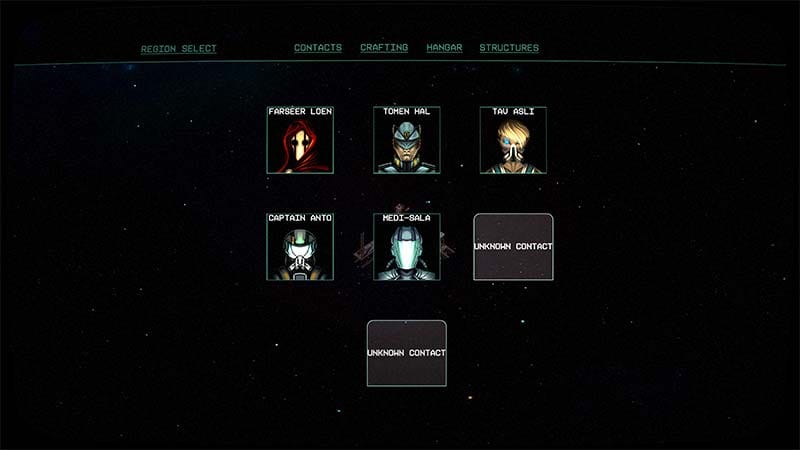 Interface screen showing strategic control of a space environment