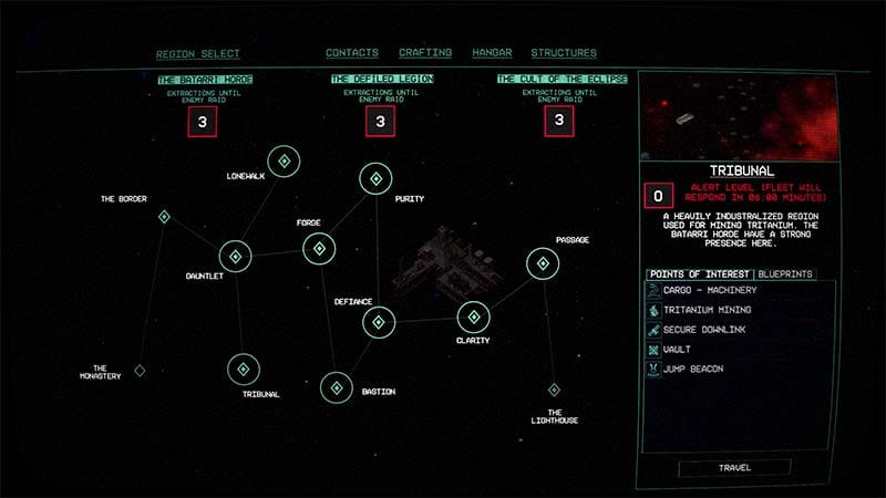 Gameplay scene featuring a starship pilot exploring hostile space