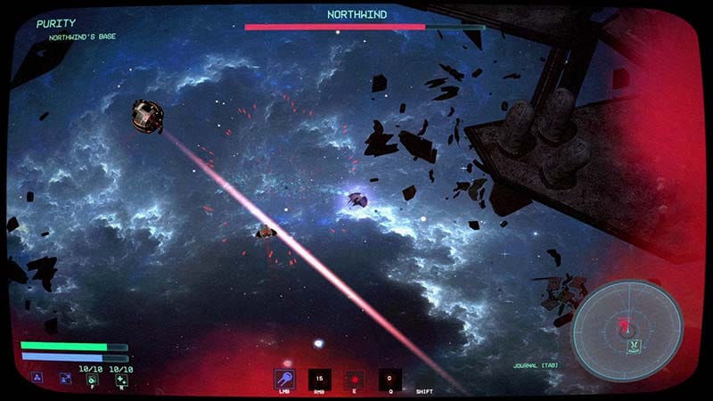 Gameplay scene highlighting ship abilities and equipment upgrades
