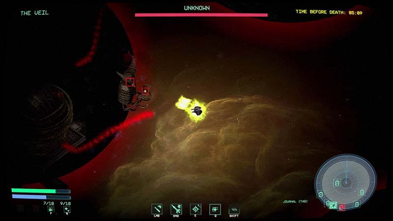 Gameplay scene featuring large-scale combat between space factions