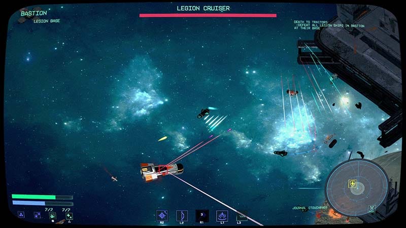 Gameplay view showing exploration across a distant space region
