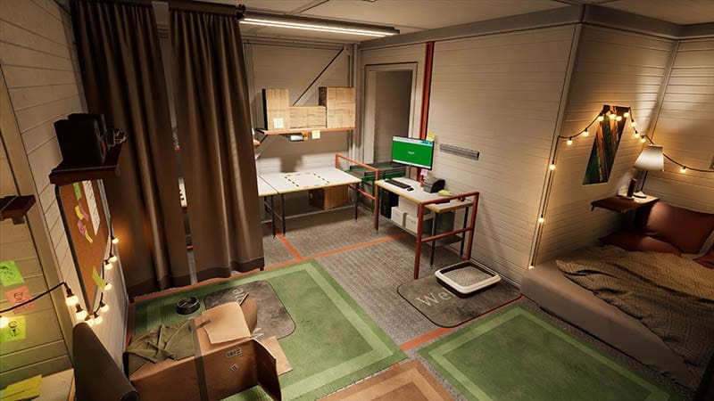 Gameplay moment showing movement through warehouse aisles during a shift.