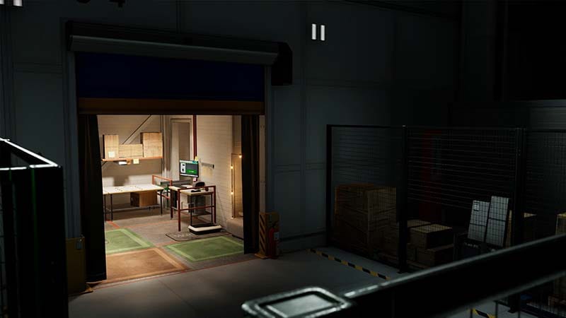 Atmospheric interior scene highlighting the isolated warehouse setting.