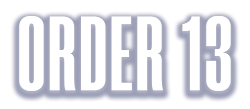 Official logo for Order 13, a psychological horror warehouse simulation game.