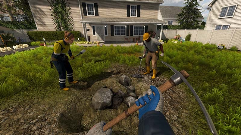 Gameplay scene showing a player excavating underground resources in a mining environment