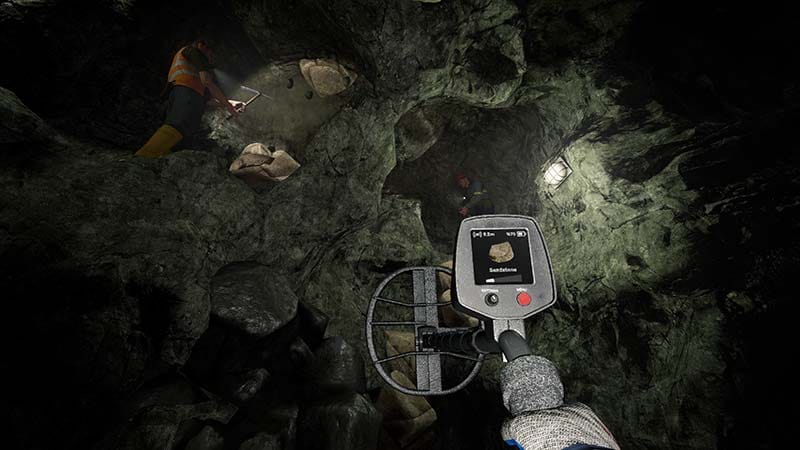 Gameplay view showing a player exploring a procedurally generated underground mining area