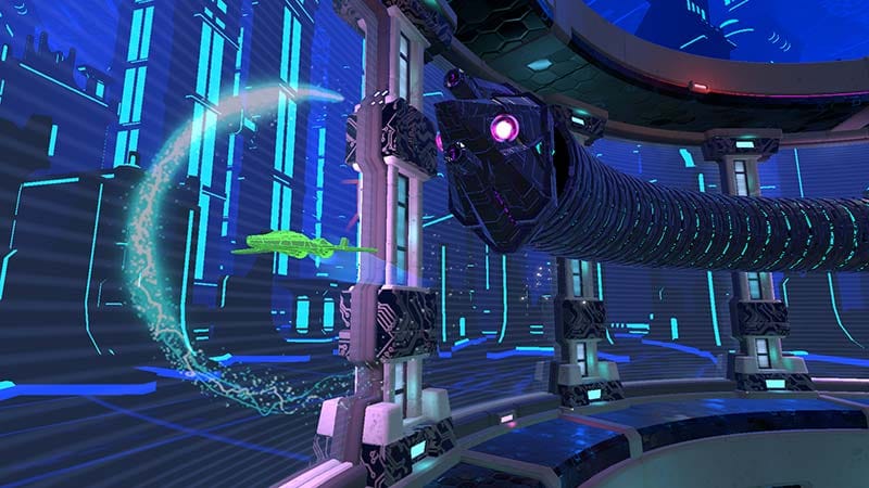 Combat encounter with multiple hostile constructs on screen