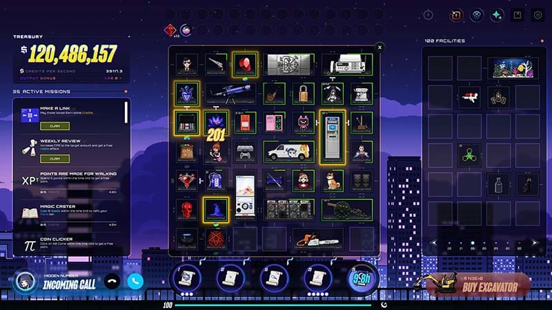 Tile-based grid layout displaying production buildings and adjacency-based synergy effects