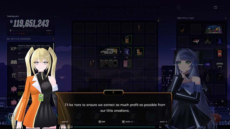 Talent progression interface showing passive upgrades linked to studio facilities