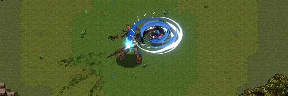 Wide banner showing a fantasy tower battle scene with characters and enemies