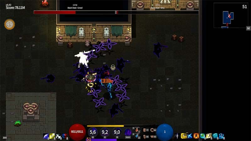Dark tower gameplay environment showing combat effects and enemy encounters