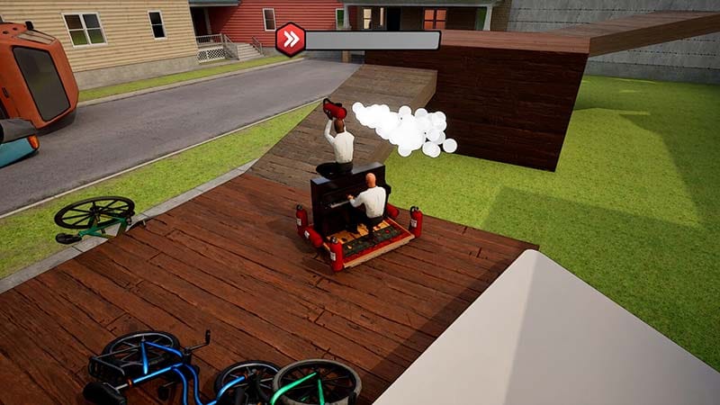 Gameplay interface showing cooperative players controlling a piano in a physics platformer environment