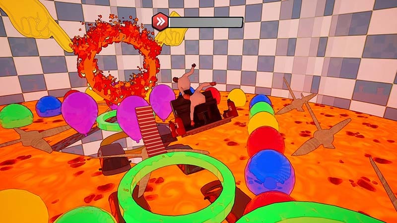 Gameplay moment showing recovery after a failed jump with piano repositioning in progress