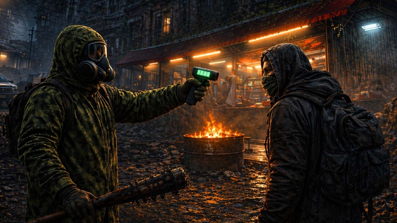 Post-apocalyptic market environment inside a quarantine zone