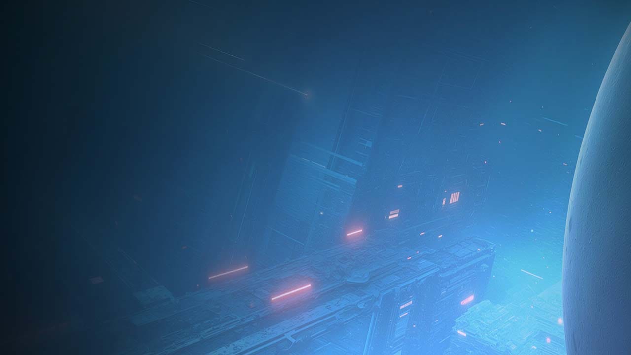 Alien biomechanical space environment with glowing organic structures and dark atmosphere