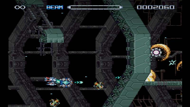 Space stage with corrupted alien architecture and drifting debris