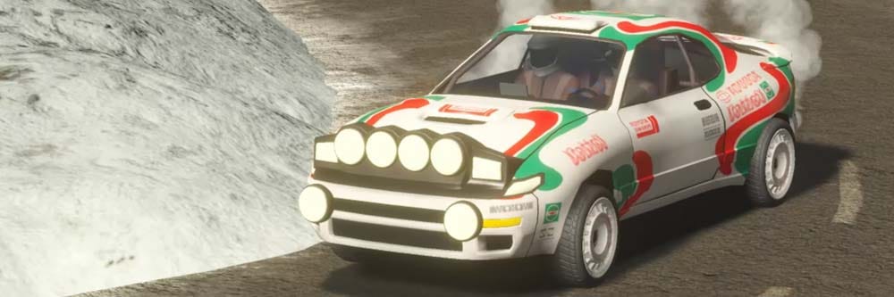 Wide cinematic rally scene showing multiple cars racing across an open landscape